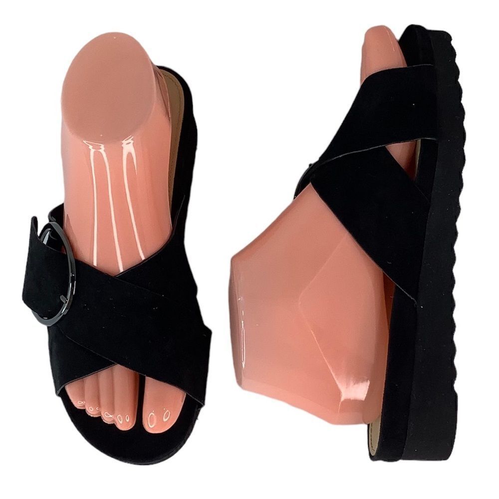 OYSHO CissCross Strap Platform Black Leather Summer Costal Sandals Sz 36/US 6